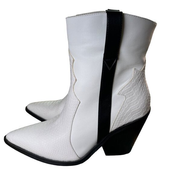 Madden Girl Boots Womens 9M White Holsterr Western Mid Calf Snake Pointed - Picture 4 of 10